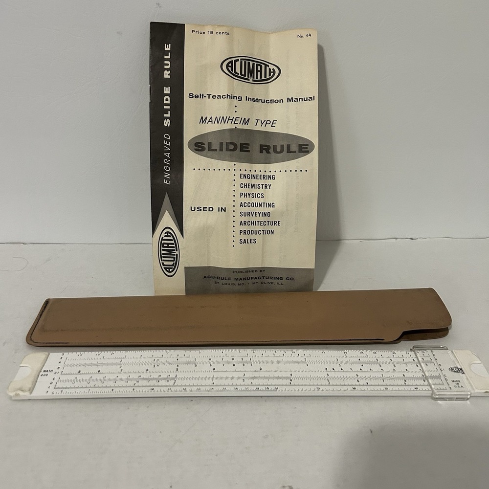 Vintage Pocket SLIDE RULE: ACU-MATH no 40 With Original sleeve Pamphlet